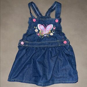 Charming Kids Denim Overall with Butterfly Embroidery